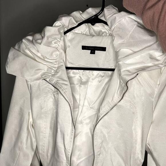 Blaque Label Zip Front Belted Bubble Cuff Collared Ivory Jacket Medium - Picture 9 of 12